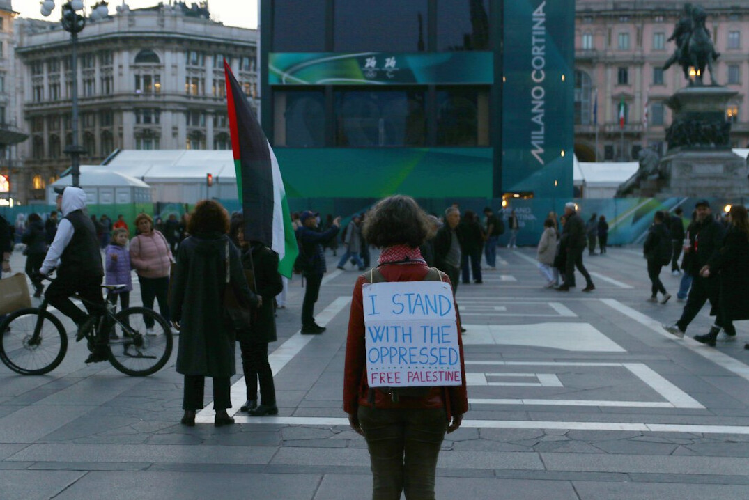 city street with activists
