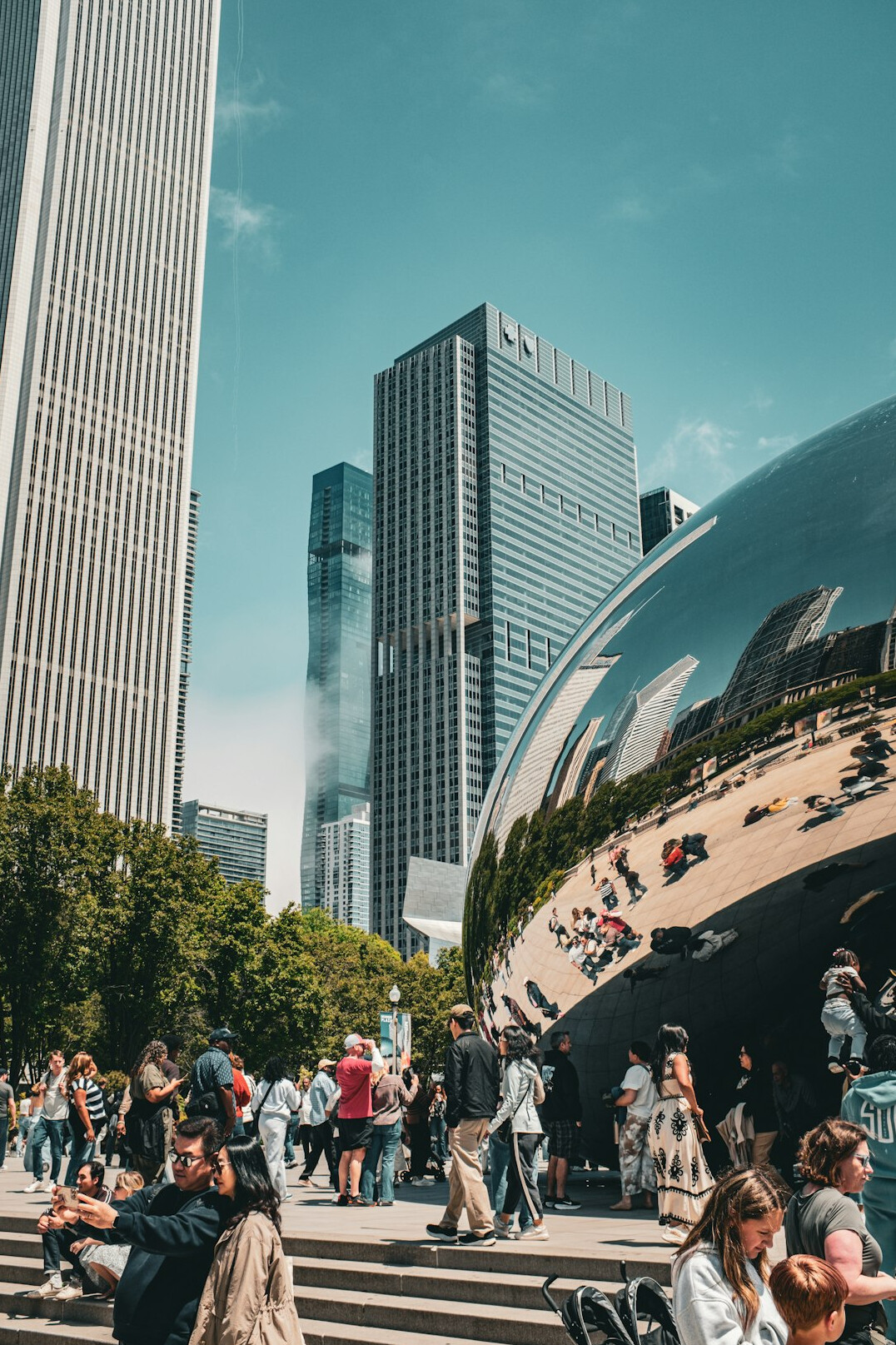 diverse crowd in modern city